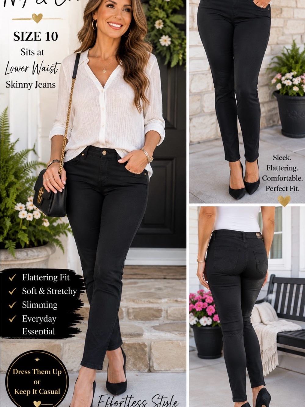 New York & Company Black Skinny Jeans with Branded Gold Button
